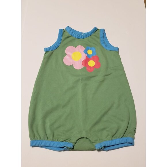 Hanna Andersson romper sz 80 18-24 green flower applique one piece summer beach - Picture 1 of 5